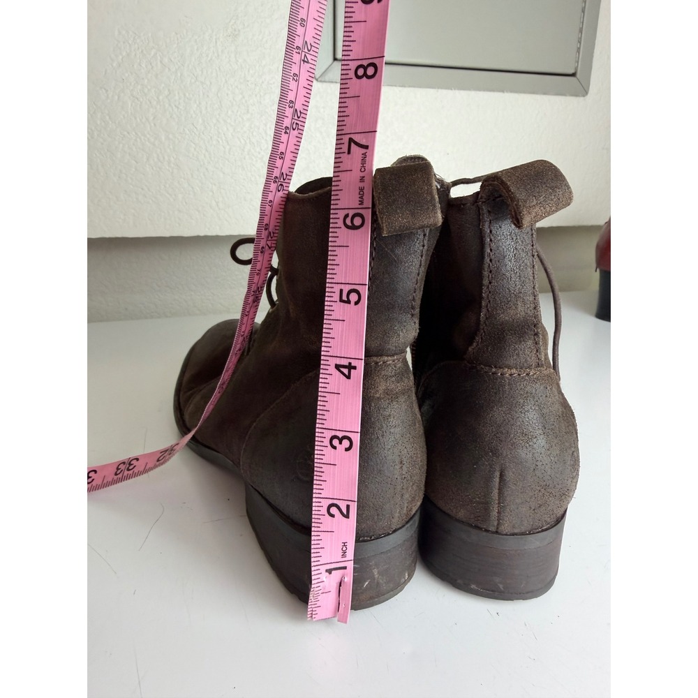 Born Ankle Boots Women 8 Brown Distressed Leather Lace Up Side Zip Block Heel